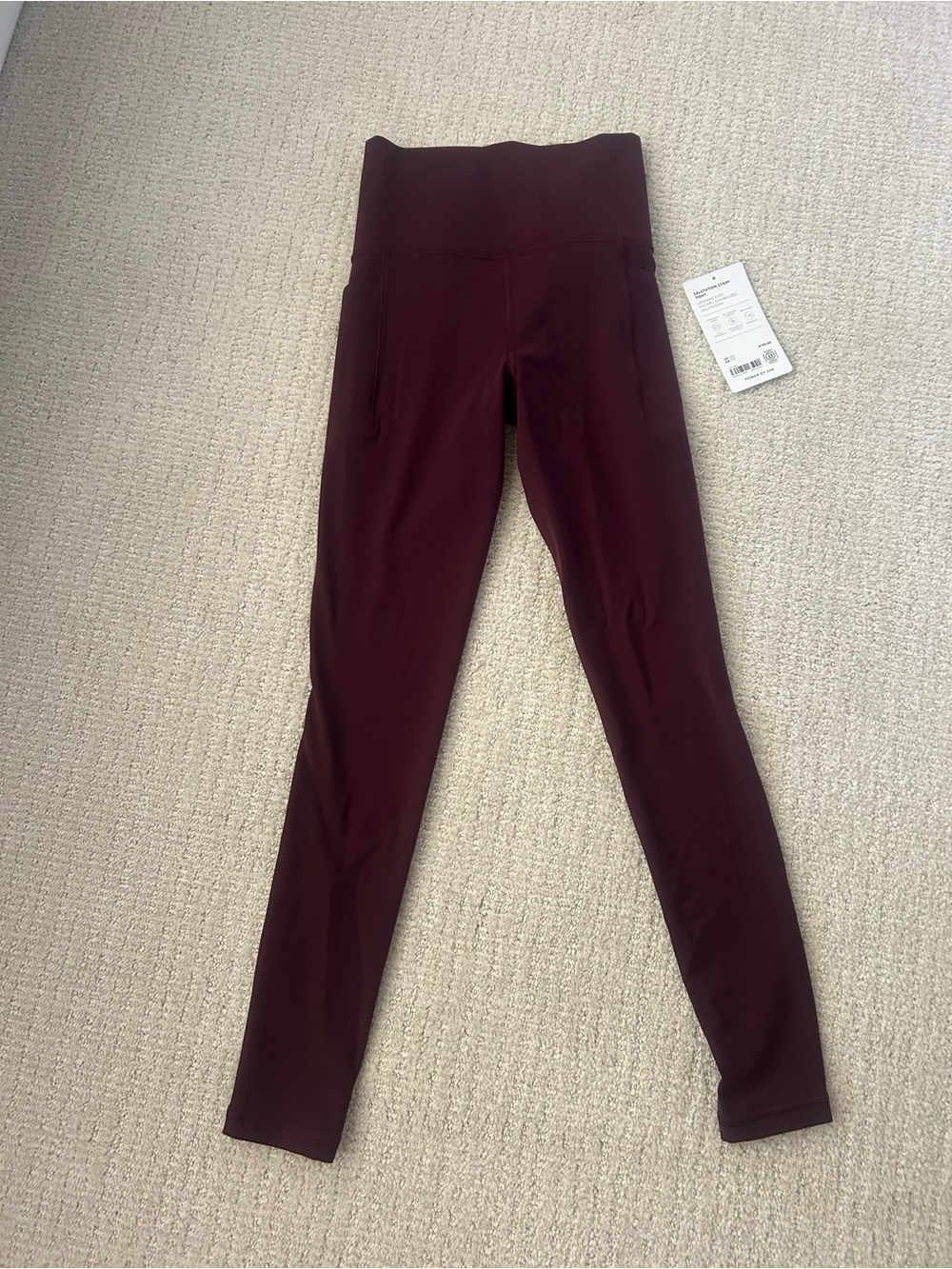Athleta High-Waist Burgundy Leggings with Side Pockets